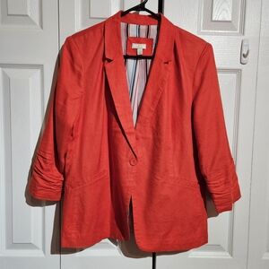 Jules & Leopold Casual Blazer 3/4 Gathered Sleeve Single Button Bright Orange LG